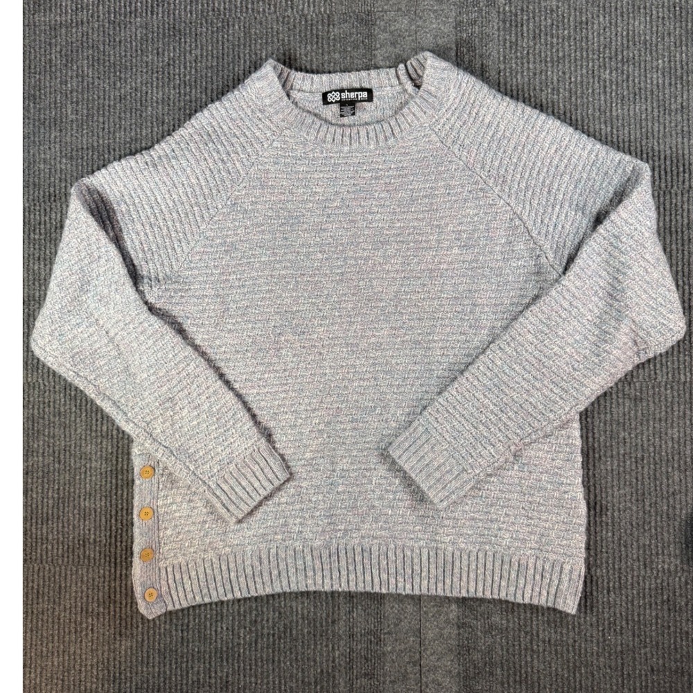 Sherpa Adventure Gear Womens Large Blue Marled Textured Knit Button Side Sweater
